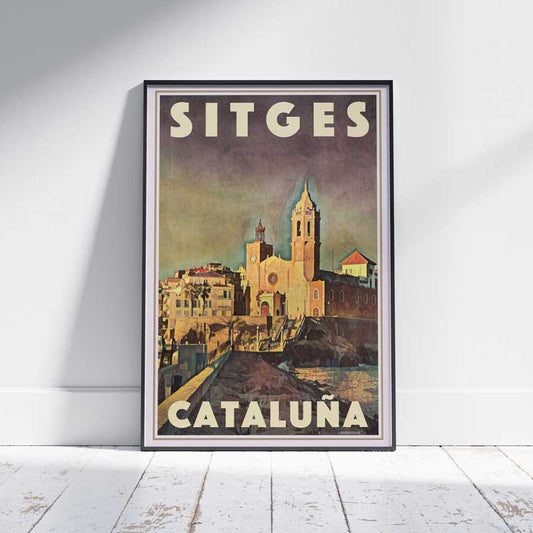 Affiche de Sitges Coucher de soleil, Espagne Affiche de voyage vintage par Alecse