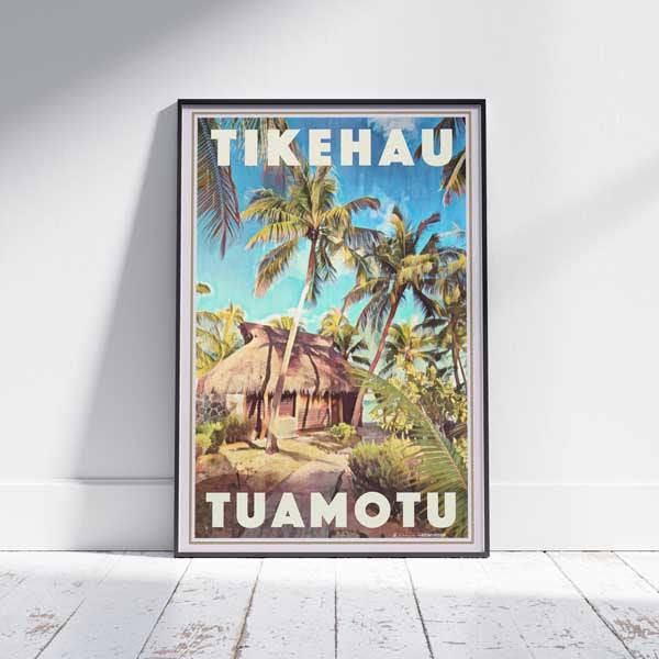 Tikehau Poster Lush, Tuamotu Polynesia Vintage Travel Poster by Alecse