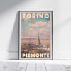 Framed travel poster of Turin, Italy, featuring Alecse’s soft-focus vintage style with the iconic Mole Antonelliana