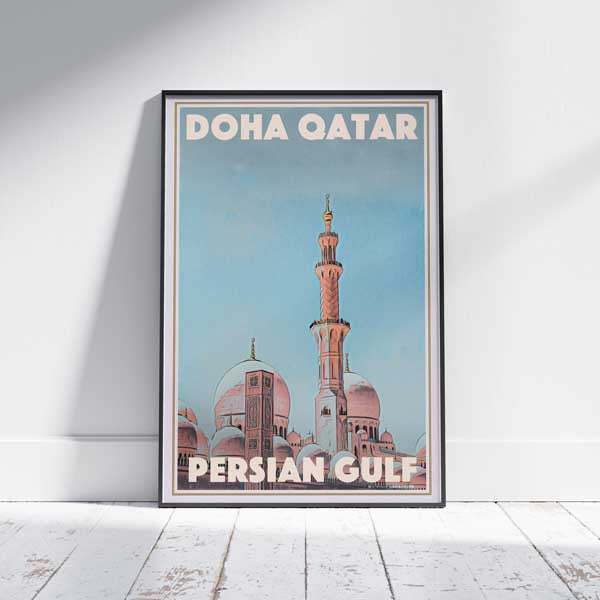 Affiche Mosquée de Doha | Affiche de voyage vintage du Qatar