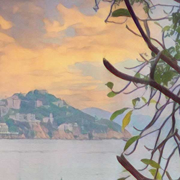 ACAPULCO SUNSET POSTER | closeup | Original Design by Alecse™ | Vintage Travel Poster Series