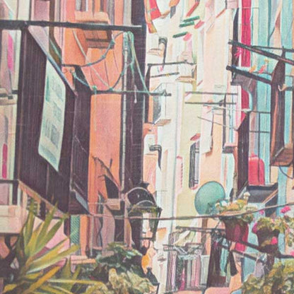 Details of the poster / Close-up view | Please note that all our Art Prints have an half tone render to mimic the old posters printing process where colors were rendered by the juxtaposition of dots of different colors and sizes | Those art prints are not photos and are not supposed to be crisp | All blurs and vintage effects are intended by the artist