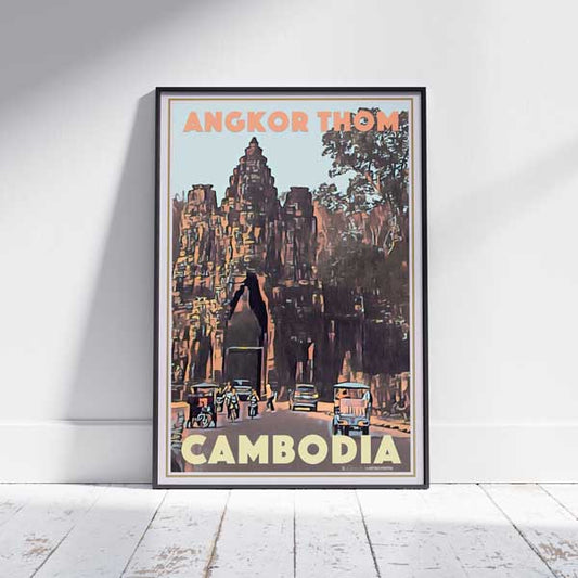 Framed ANGKOR THOM POSTER | Limited Edition | Original Design by Alecse™ | Vintage Travel Poster Series