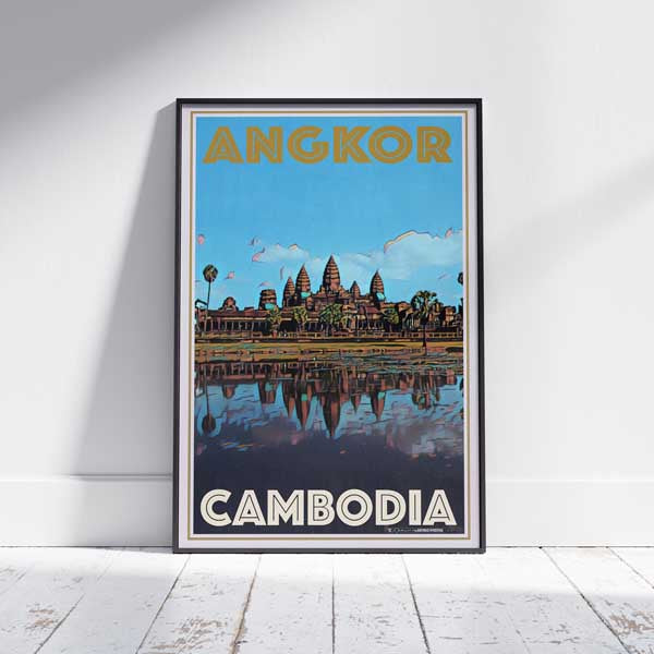 Framed ANGKOR CAMBODIA POSTER | Limited Edition | Original Design by Alecse™ | Vintage Travel Poster Series