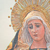 Gros plan de l'affiche Antigua de la Vierge Marie d'Alecse, mettant en valeur le talent artistique complexe et les couleurs riches du sujet sacré