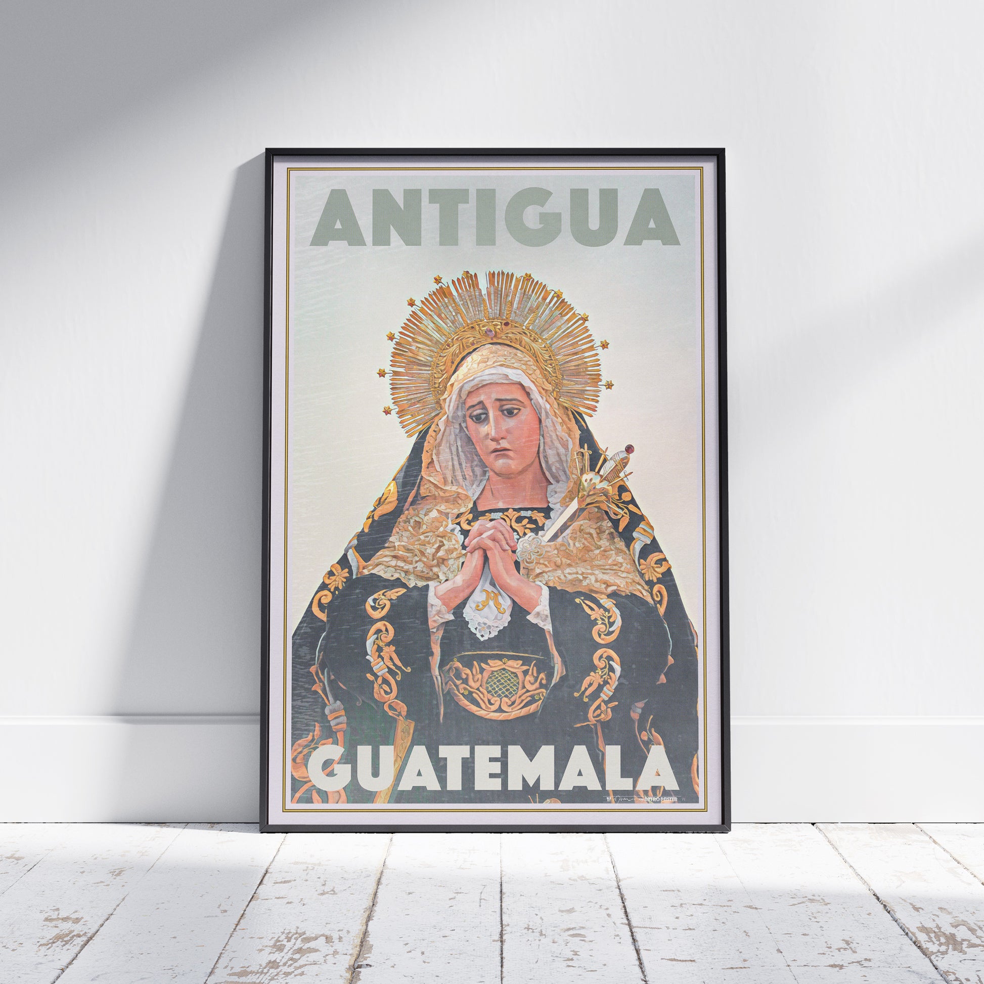 Limited edition 'Virgin Mary Poster Antigua' by Alecse with detailed depiction of religious iconography from Guatemala