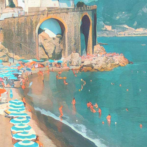Détails de la plage sur l'affiche Atrani de la côte amalfitaine