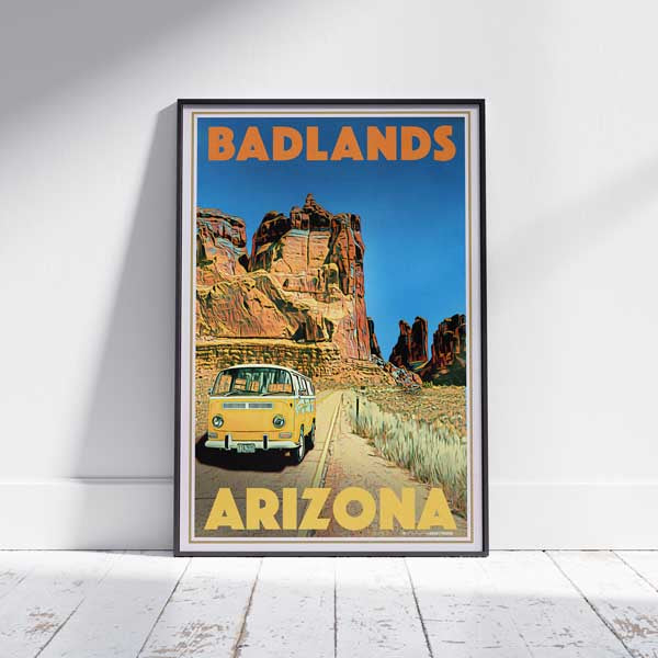 Arizona Poster Badlands Combi | Classic VW Camping Combi Print by Alecse