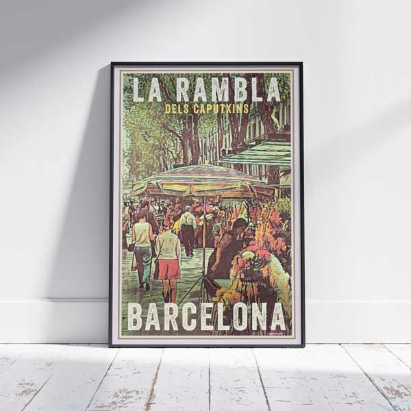 Framed BARCELONA RAMBLA POSTER | Limited Edition | Original Design by Alecse™ | Vintage Travel Poster Series