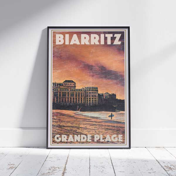 Framed BIARRITZ SUNSET POSTER | Limited Edition | Original Design by Alecse™ | Vintage Travel Poster Series
