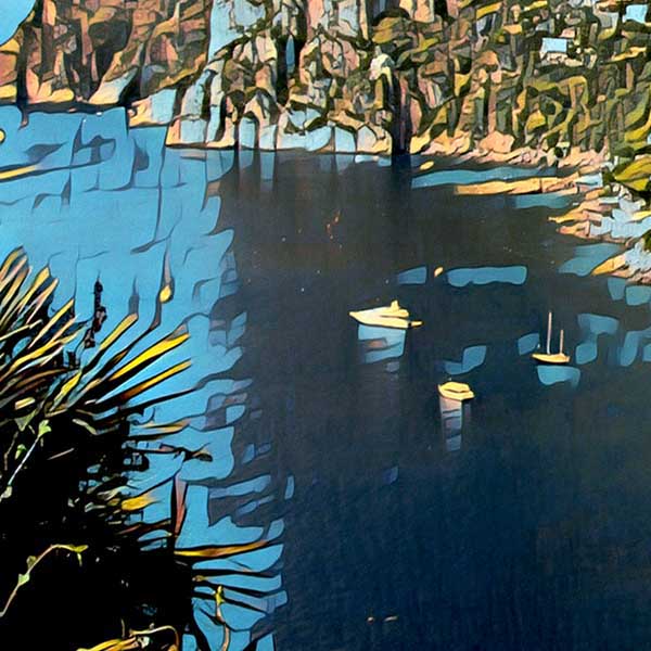 Close-up view of the Capri Italia poster, showing Alecse’s soft-focus technique and retro-inspired details