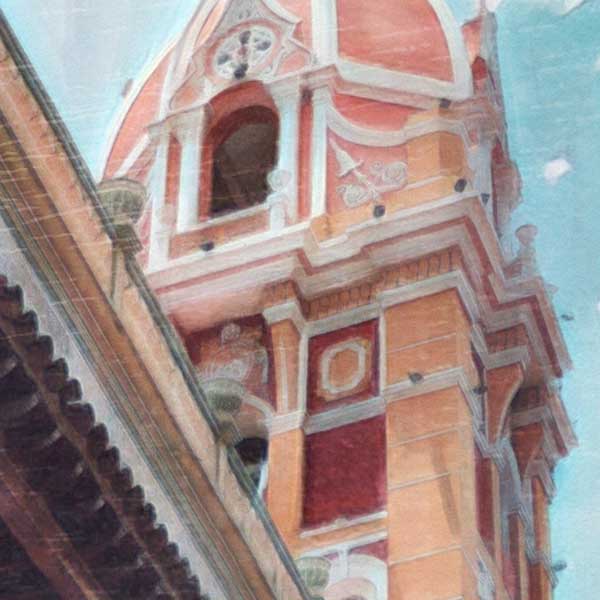 Details of the poster / Close-up view | Please note that all our Art Prints have an half tone render to mimic the old posters printing process where colors were rendered by the juxtaposition of dots of different colors and sizes | Those art prints are not photos and are not supposed to be crisp | All blurs and vintage effects are intended by the artist