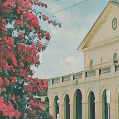 Details of the poster / Close-up view | Please note that all our Art Prints have an half tone render to mimic the old posters printing process where colors were rendered by the juxtaposition of dots of different colors and sizes | Those art prints are not photos and are not supposed to be crisp | All blurs and vintage effects are intended by the artist