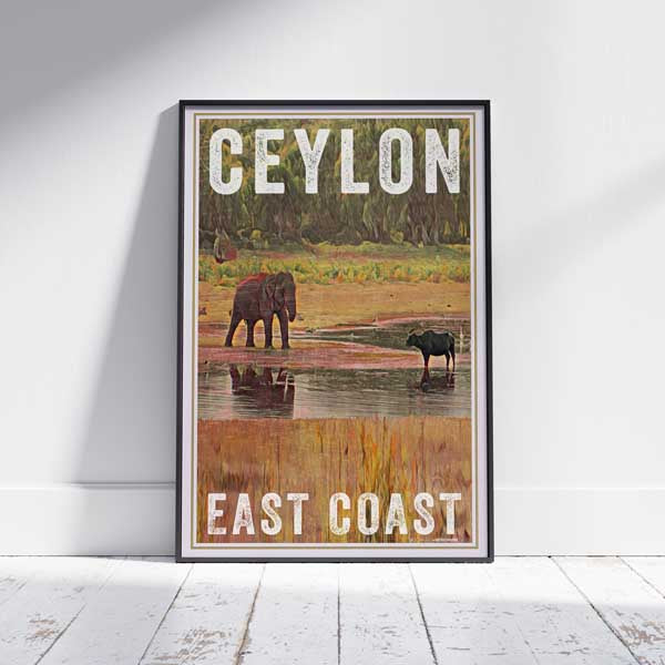 Framed ELEPHANT CEYLON POSTER | Limited Edition | Original Design by Alecse™ | Vintage Travel Poster Series