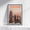 Affiche encadrée CHICAGO HEART OF AMERICA | Édition Limitée | Conception originale par Alecse™ | Série d'affiches de voyage vintage