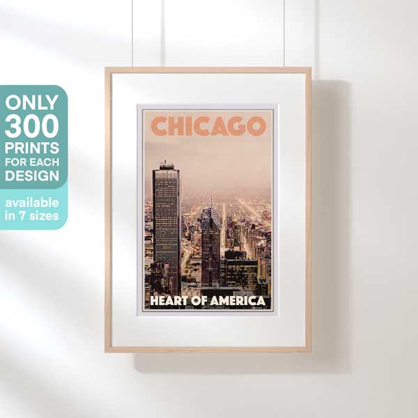 CHICAGO COEUR DE L'AFFICHE AMÉRIQUE | Édition Limitée | Conception originale par Alecse™ | Série d'affiches de voyage vintage