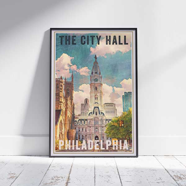Framed PHILADELPHIA CITY HALL POSTER | Limited Edition | Original Design by Alecse™ | Vintage Travel Poster Series