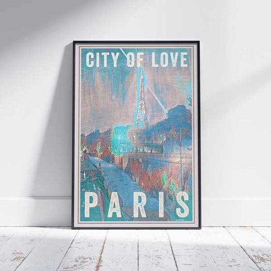 AFFICHE PARIS CITY OF LOVE encadrée | Édition Limitée | Conception originale par Alecse™ | Série d'affiches de voyage vintage