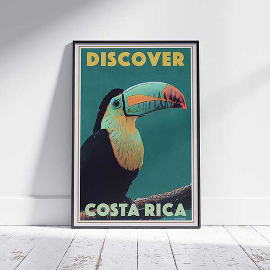 Framed DISCOVER COSTA RICA TOUCAN POSTER | Limited Edition | Original Design by Alecse™ | Vintage Travel Poster Series