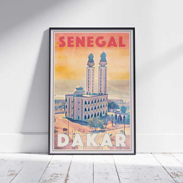Framed Dakar Print Fishermen Mosque | Senegal Travel Poster of Dakar
