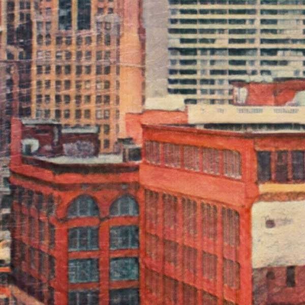 Close-Up of Detroit Michigan Travel Poster Revealing Alecse’s Signature Soft Focus Style
