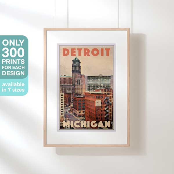Limited Edition Detroit Travel Poster in Hanging Frame, One of Only 300 Copies by Alecse