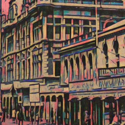 Details of the poster / Close-up view | Please note that all our Art Prints have an half tone render to mimic the old posters printing process where colors were rendered by the juxtaposition of dots of different colors and sizes | Those art prints are not photos and are not supposed to be crisp | All blurs and vintage effects are intended by the artist