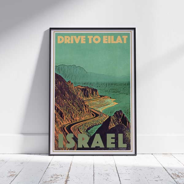 Affiche encadrée DRIVE TO EILAT ISRAEL | Édition Limitée | Conception originale par Alecse™ | Série d'affiches de voyage vintage