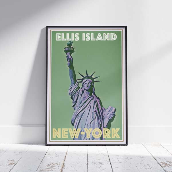 Framed LIBERTY ELLIS ISLAND NY POSTER | Limited Edition | Original Design by Alecse™ | Vintage Travel Poster Series