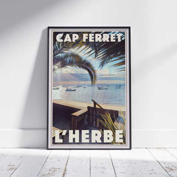 Framed CAP FERRET POSTER 'L'HERBE' | Limited Edition | Original Design by Alecse™ | Vintage Travel Poster Series