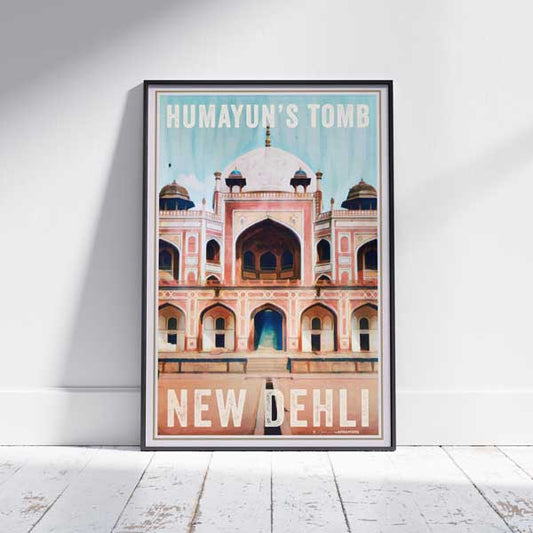 Humayun's Tomb travel poster by Alecse showcasing the intricate details of New Delhi's iconic landmark in vibrant colors