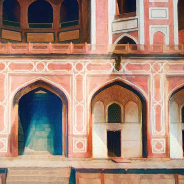 A close-up view of Alecse's Humayun's Tomb poster highlighting the detailed artwork of New Delhi's treasured monument