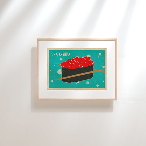 Affiche Ikura Nigiri Sushi encadrée créée par Cha pour Vintage Exotics™ª | Pop Art Asiatique