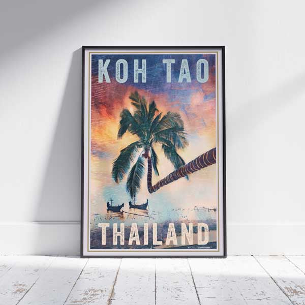 Framed KOH TAO SUNSET POSTER | Limited Edition | Original Design by Alecse™ | Vintage Travel Poster Series