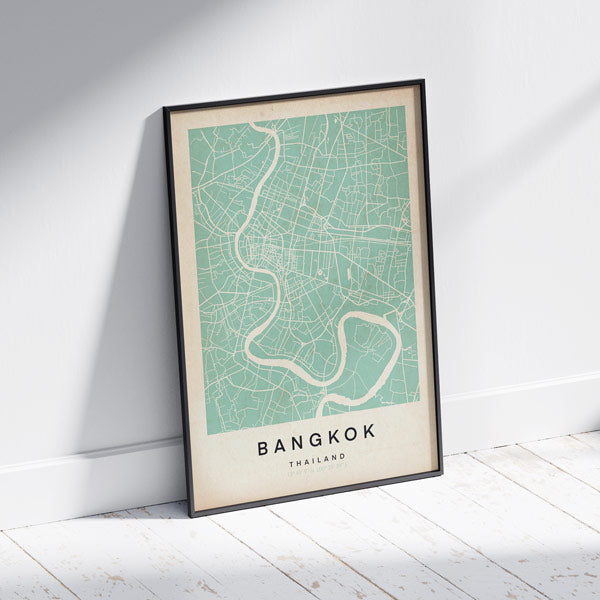 Retro Bangkok map poster by Cha in a black frame (not included)