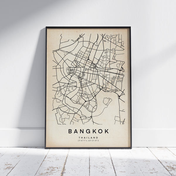 Bangkok map by Cha, black and white lines only version