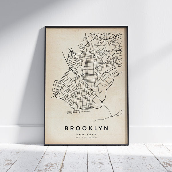 Retro Brooklyn Map by Cha, Black and white lines edition, 300ex