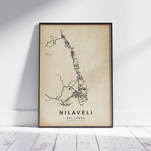 Retro poster of Nilaveli Map (Sri Lanka)