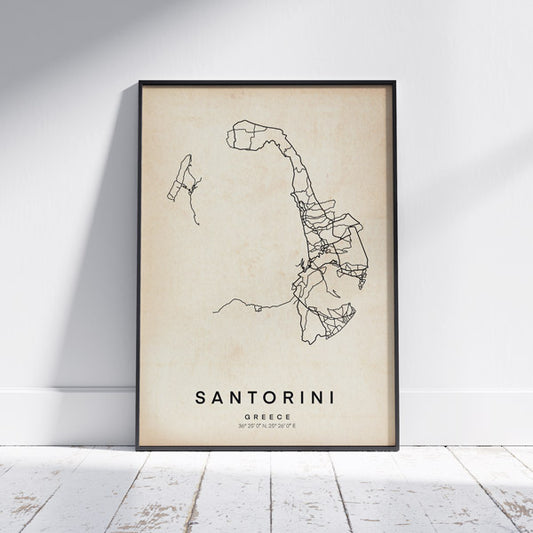 サントリーニ島の地図ポスター