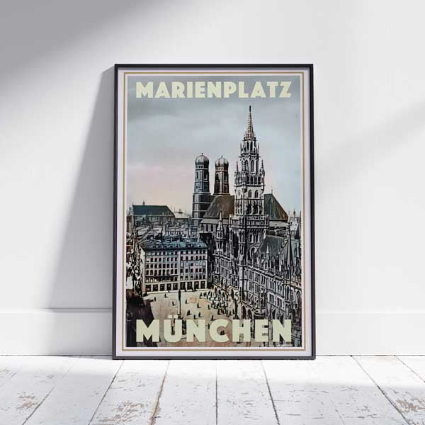 Framed MARIENPLATZ MUNCHEN POSTER | Limited Edition | Original Design by Alecse™ | Vintage Travel Poster Series