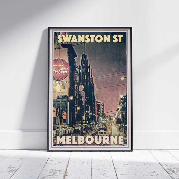 Framed SWANSTON STREET MELBOURNE POSTER | Limited Edition | Original Design by Alecse™ | Vintage Travel Poster Series