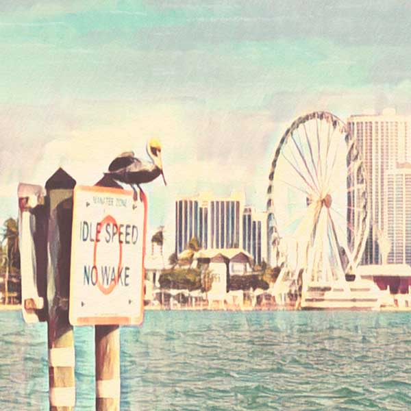 Close-up of Miami Dream travel poster revealing Alecse's soft focus style