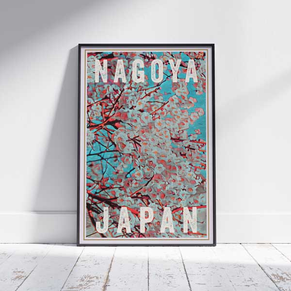 Framed SAKURA CHERRY BLOSSOMS NAGOYA POSTER | Limited Edition | Original Design by Alecse™ | Vintage Travel Poster Series