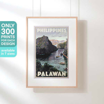 Hanging-frame image of the Palawan travel poster, marked as a limited edition of 300 copies (not numbered)