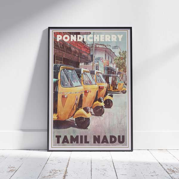 Framed Rickshaws Pondicherry poster by Alecse, India Travel Poster