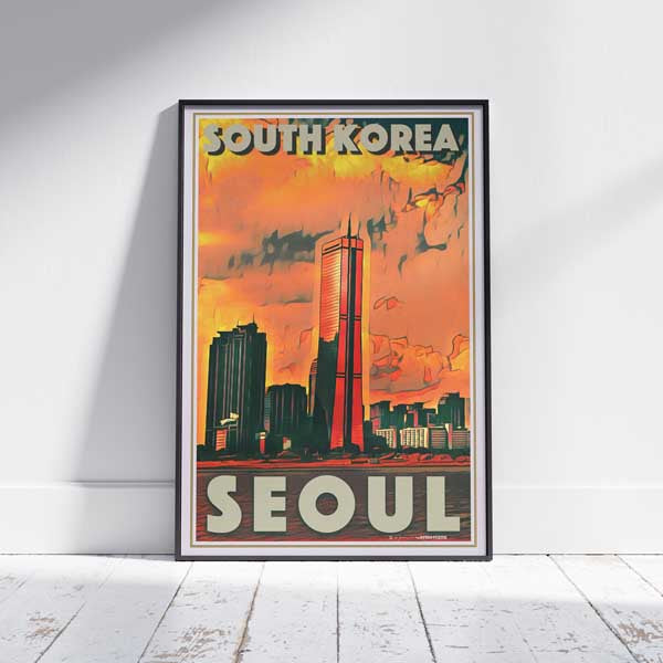 Seoul Poster Building 63, South Korea Vintage Travel Poster by Alecse