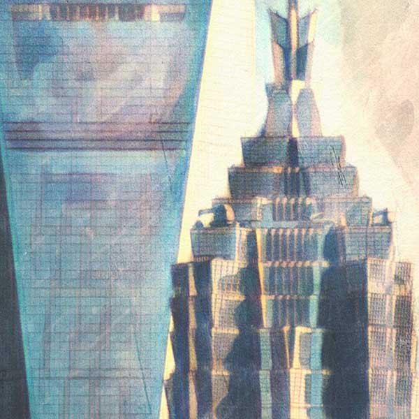 Details of the Shanghai poster Skyscrapers by Alecse showcasing the artist soft focus signature style