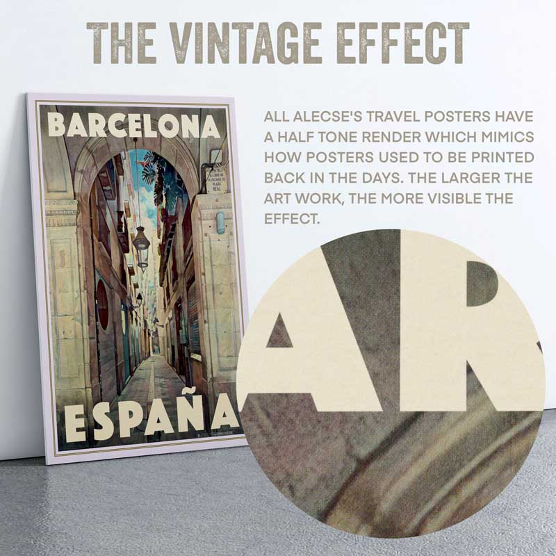 Close-up of the half-tone texture in the Barcelona poster by Alecse