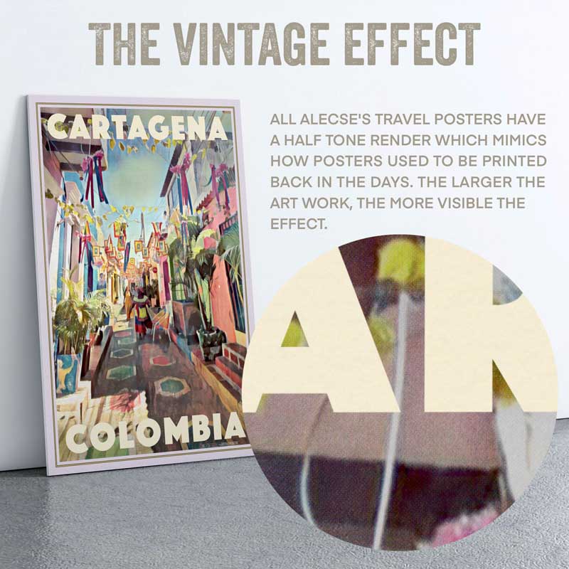 Close-up of the half-tone texture in the Cartagena poster by French artist Alecse