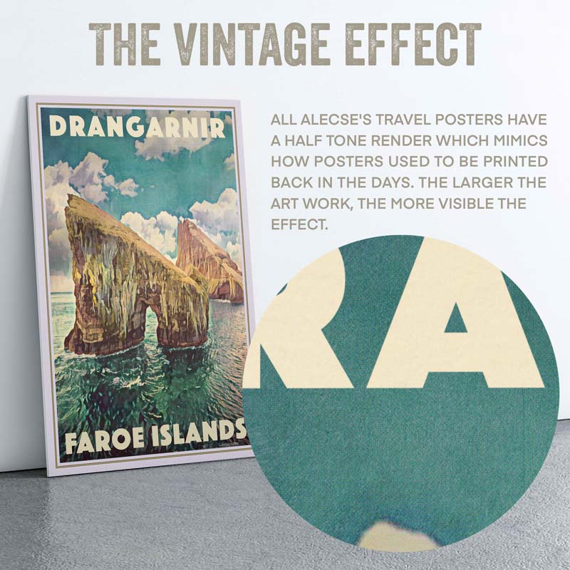 Close-up of the half tone render on the Drangarnir poster of the Faroe Islands